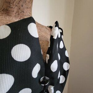 Vintage Y2K 80s 90s Black & White Polka Dot Off-Shoulder Dress with Rached Detai